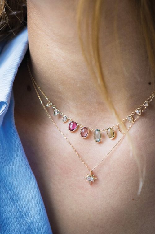 celine daoust yellow gold one of a kind sapphire star chain necklace