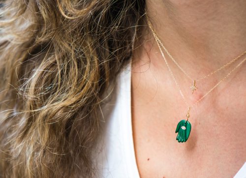 yellow gold protection and believes malachite and diamond eye protection hand chain necklace celine daoust
