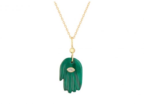 yellow gold protection and believes malachite and diamond eye protection hand chain necklace celine daoust