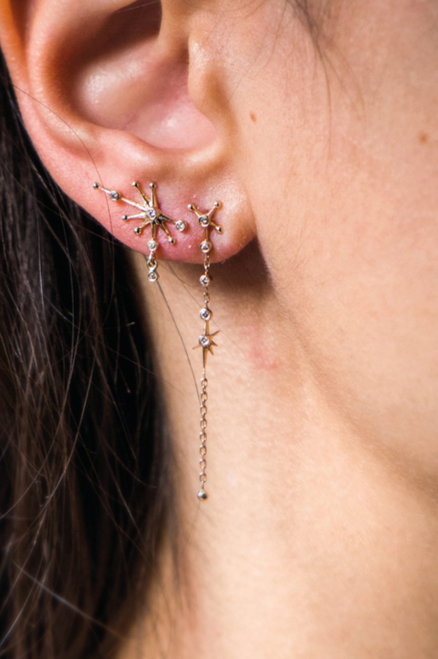 Celine Daoust Moondstone and Diamond Chain Earrings
