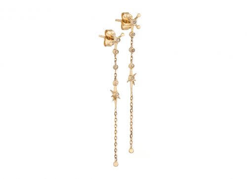 Celine Daoust Moondstone and Diamond Chain Earrings