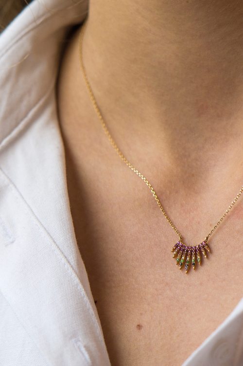 yellow gold rising sun rainbow sapphire necklace celine daoust