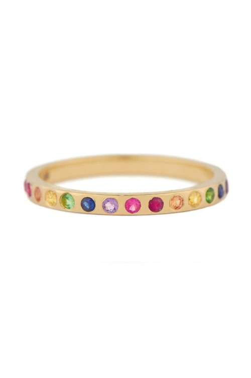 yellow gold rainbow gemstones flush setting ring celine daoust