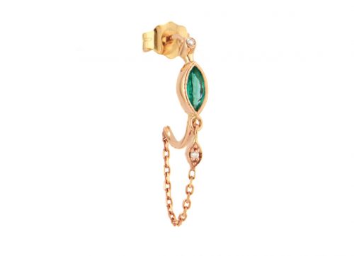 rose gold emerald marquise and diamonds eyes single hoop and chain earring celine daoust