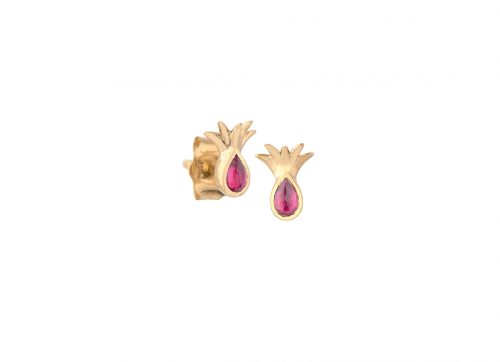 celine daoust yellow gold pineapple and ruby stud earring
