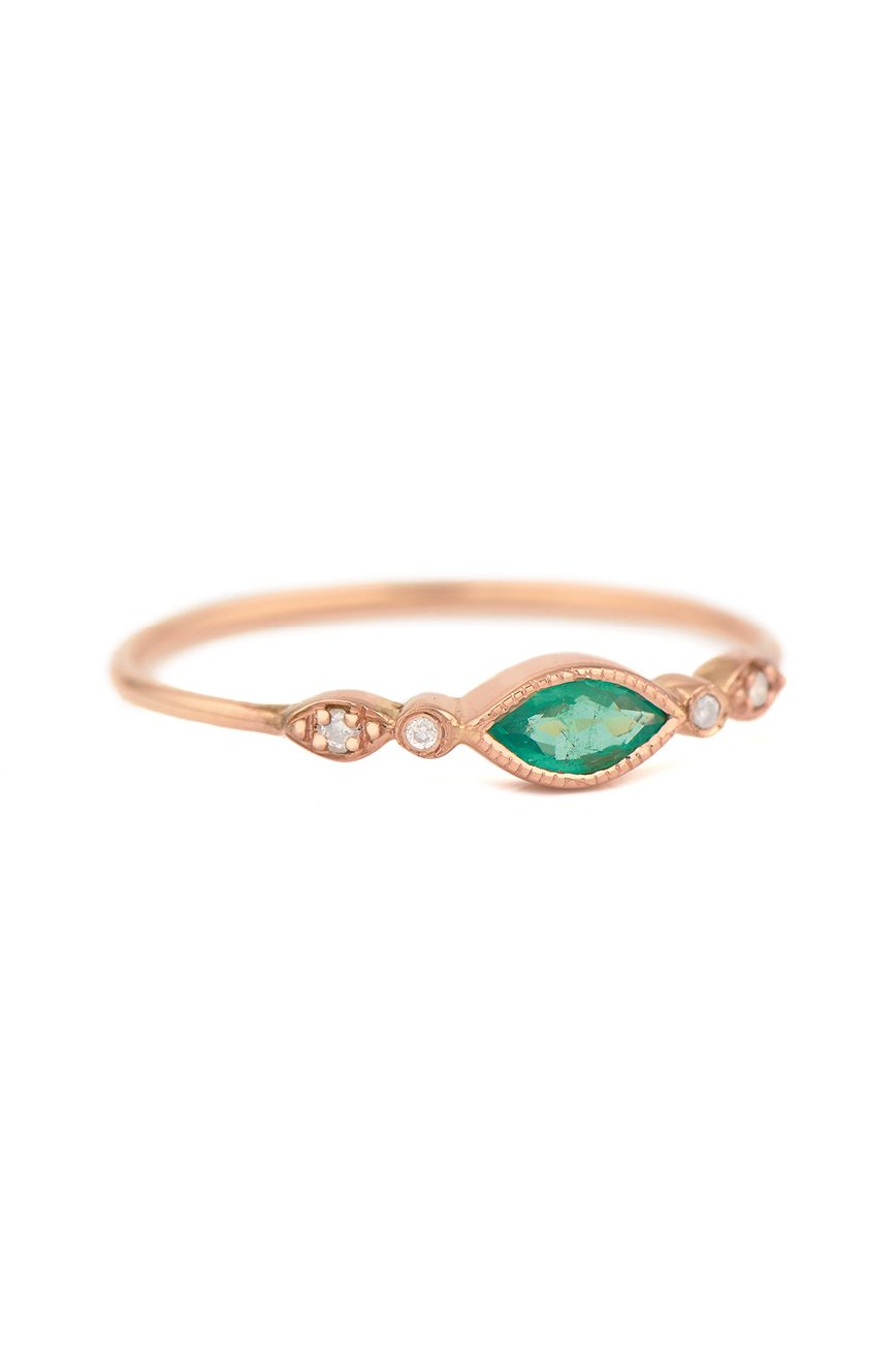 Celine Daoust Protection and Believes Emerald Marquise Tourmaline and diamond eyes Ring