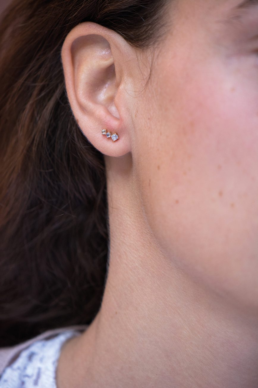 Two Moonstones & One Diamond Earrings - Celine Daoust - Celine Daoust