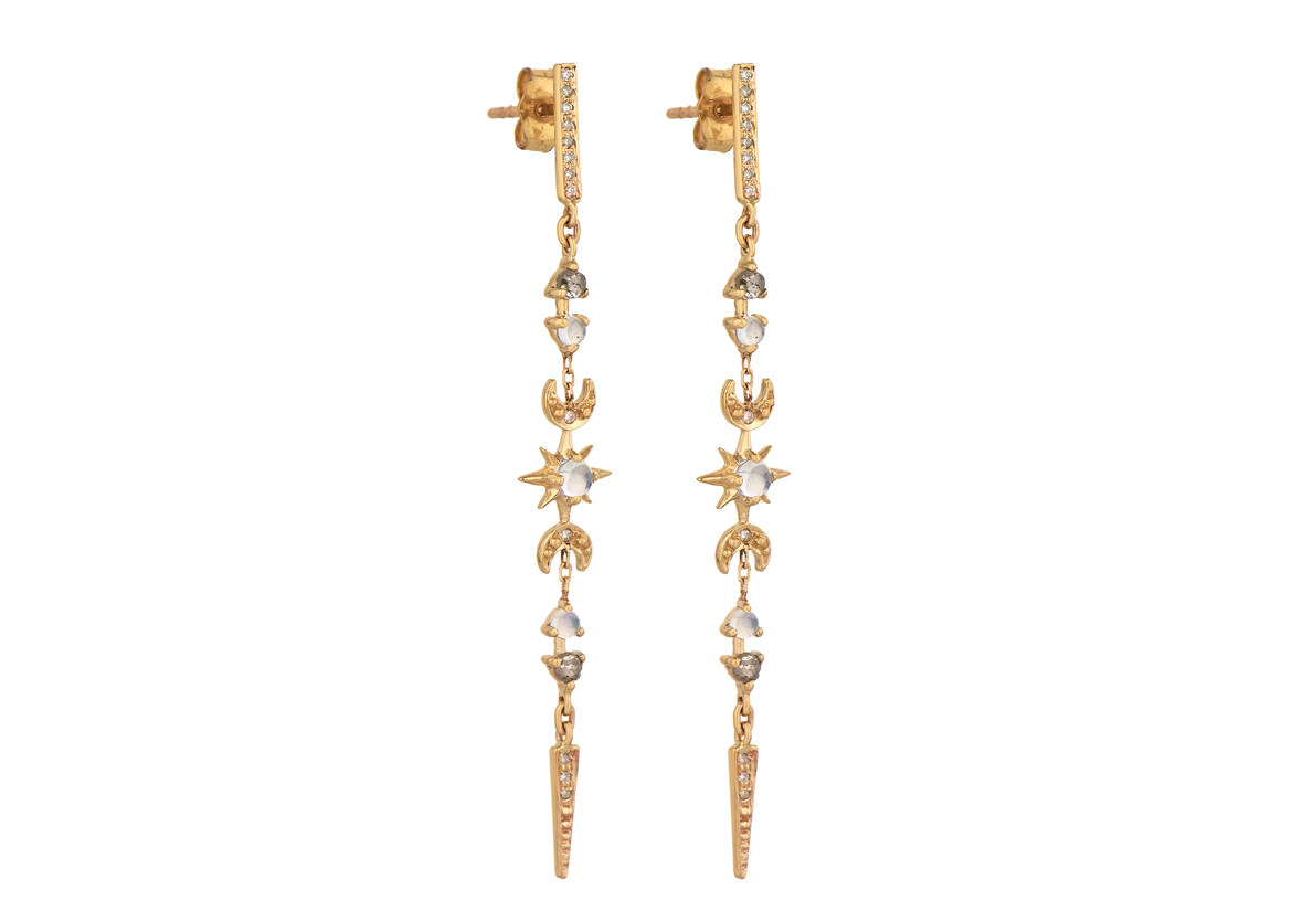 Moonstones & Diamonds Long Stellar Earrings - Celine Daoust - Celine Daoust