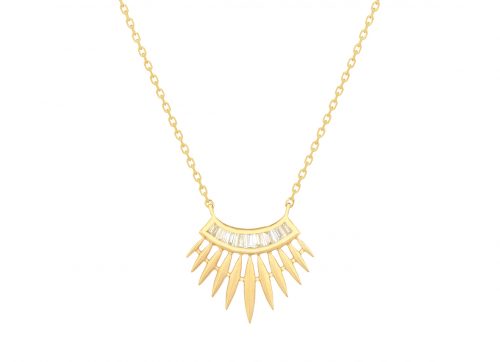Celine Daoust Stars and universe rising sun with baguette diamonds Necklace