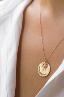 Celine Daoust Charms sun and moon medal and diamonds Necklace