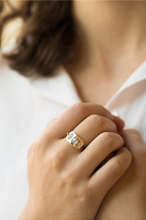 Celine Daoust Geometric Marquise Moonstones Plate Ring