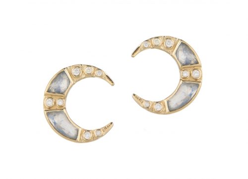 Celine Daoust Stars and Universe Moonstones and Diamonds Moon Earrings