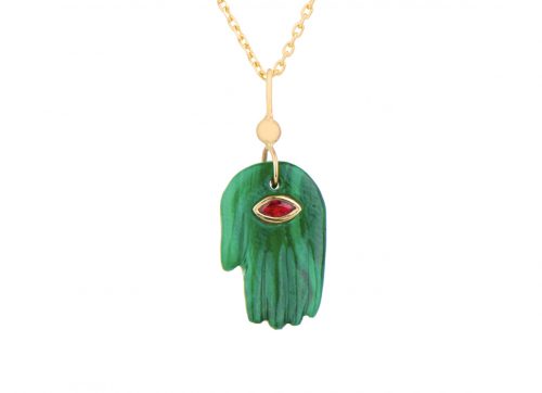 Celine Daoust Protection and Believes Malachite & Ruby eye Protection hand Necklace