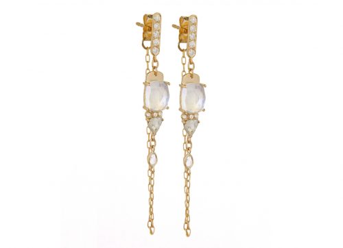 Celine Daoust One of a Kind Moonstone and diamonds rose cut with chain Earrings