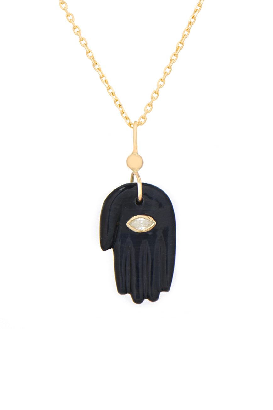 Celine Daoust Protection and Believes Black Grey tiger eye & diamond eye Protection hand Necklace