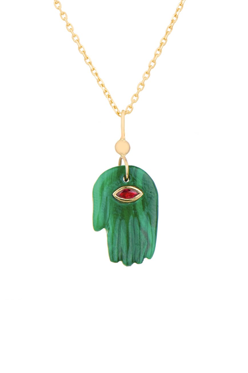 Malachite and Ruby Mudra's Hand Pendant Necklace - Celine Daoust - Celine  Daoust