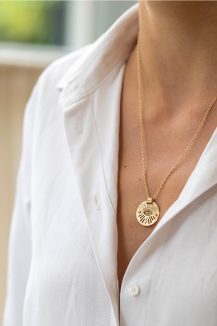 Celine Daoust Protection and Believes Yellow Gold Medal Diamonds and Dangling Eye Necklace