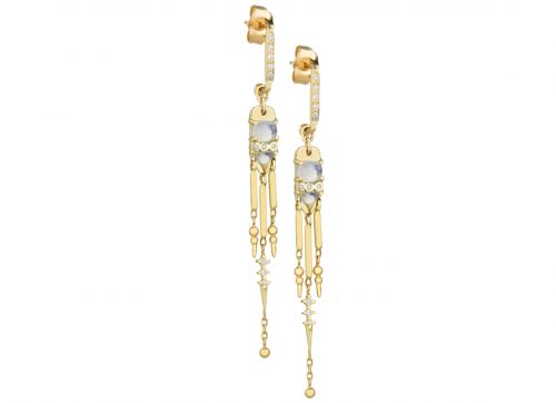 Celine Daoust Moonstone Power Yellow Gold Moonstones and Dangling Details and Diamonds Set Earrings