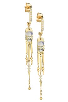 Celine Daoust Moonstone Power Yellow Gold Moonstones and Dangling Details and Diamonds Set Earrings