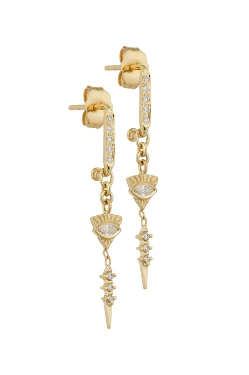 Celine Daoust Guardian Spirit Yellow Gold Eye Diamond and Dangling Details Earring Set