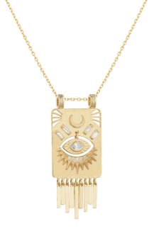 Celine Daoust Guardian Spirit Yellow Gold Plate Diamonds and Dangling Eye Diamond Totem Chain Necklace