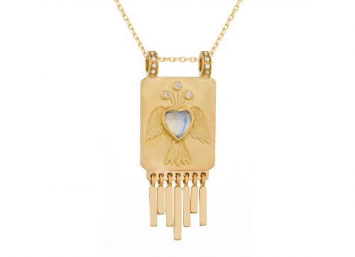 Celine Daoust Guardian Spirit Moonstone Heart and Diamonds Totem Chain Necklace