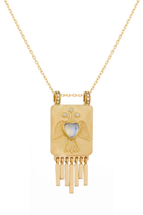 Celine Daoust Guardian Spirit Moonstone Heart and Diamonds Totem Chain Necklace