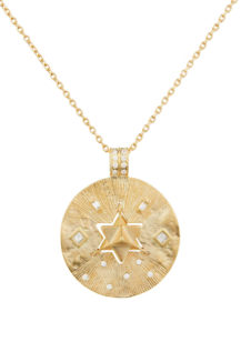 Celine Daoust Protection and Believes Yellow Gold Medal Diamonds and Dangling Star Necklace