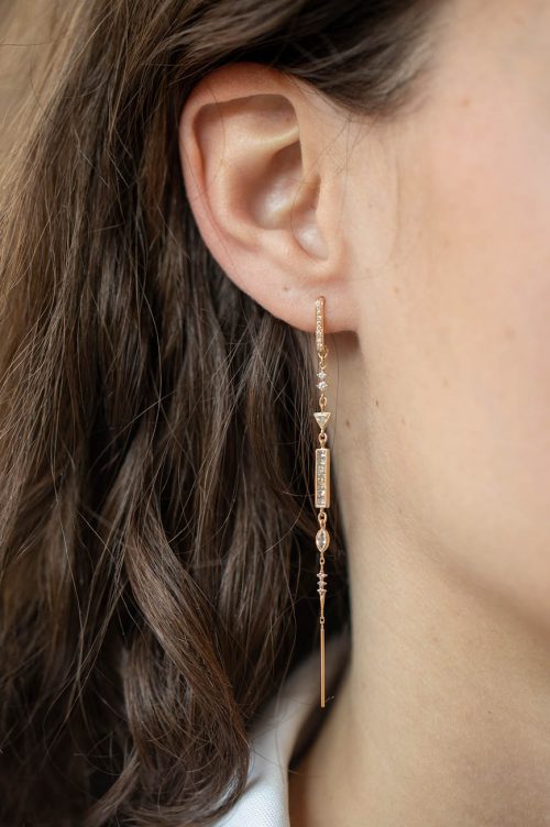 Celine Daoust Mandala Baguets and Marquise diamonds Long Single Earring