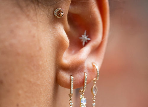 Celine Daoust Merkabah Moon & Star diamonds Earring set