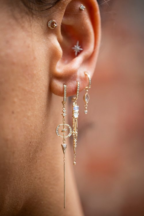 Celine Daoust Merkabah & Diamonds Moons with Dangling Details Earring