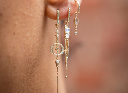 Celine Daoust Merkabah & Diamonds Moons with Dangling Details Earring