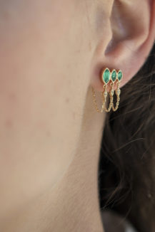 Celine Daoust Protection and Believes Triple Marquise Emerald and diamond eyes Single Chain Earring