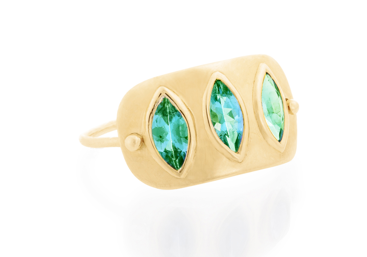 Triple Marquise Emeralds Plate Ring - Celine Daoust - Celine Daoust