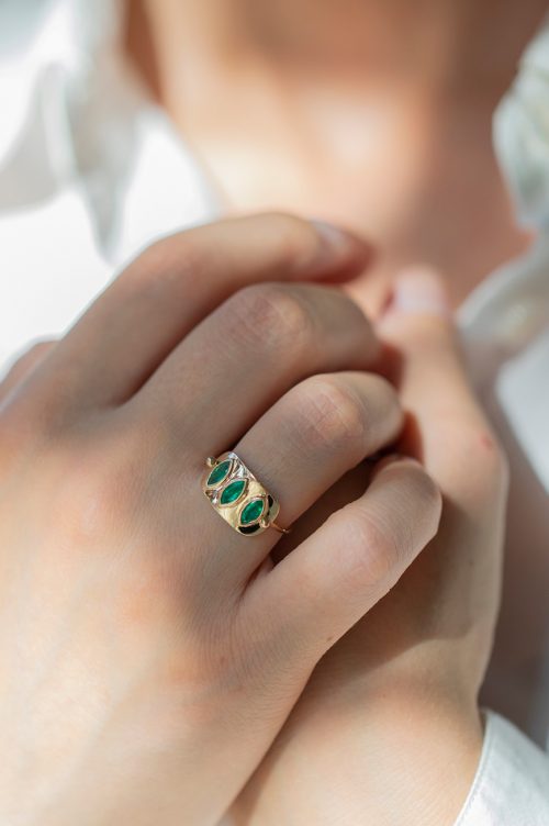 Celine Daoust Geometric Marquise Emerald Plate Ring