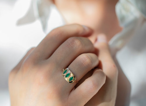 Celine Daoust Geometric Marquise Emerald Plate Ring