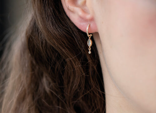 Celine Daoust Protection and believes Marquise tourmaline and dangling diamond Single Hoop Earring