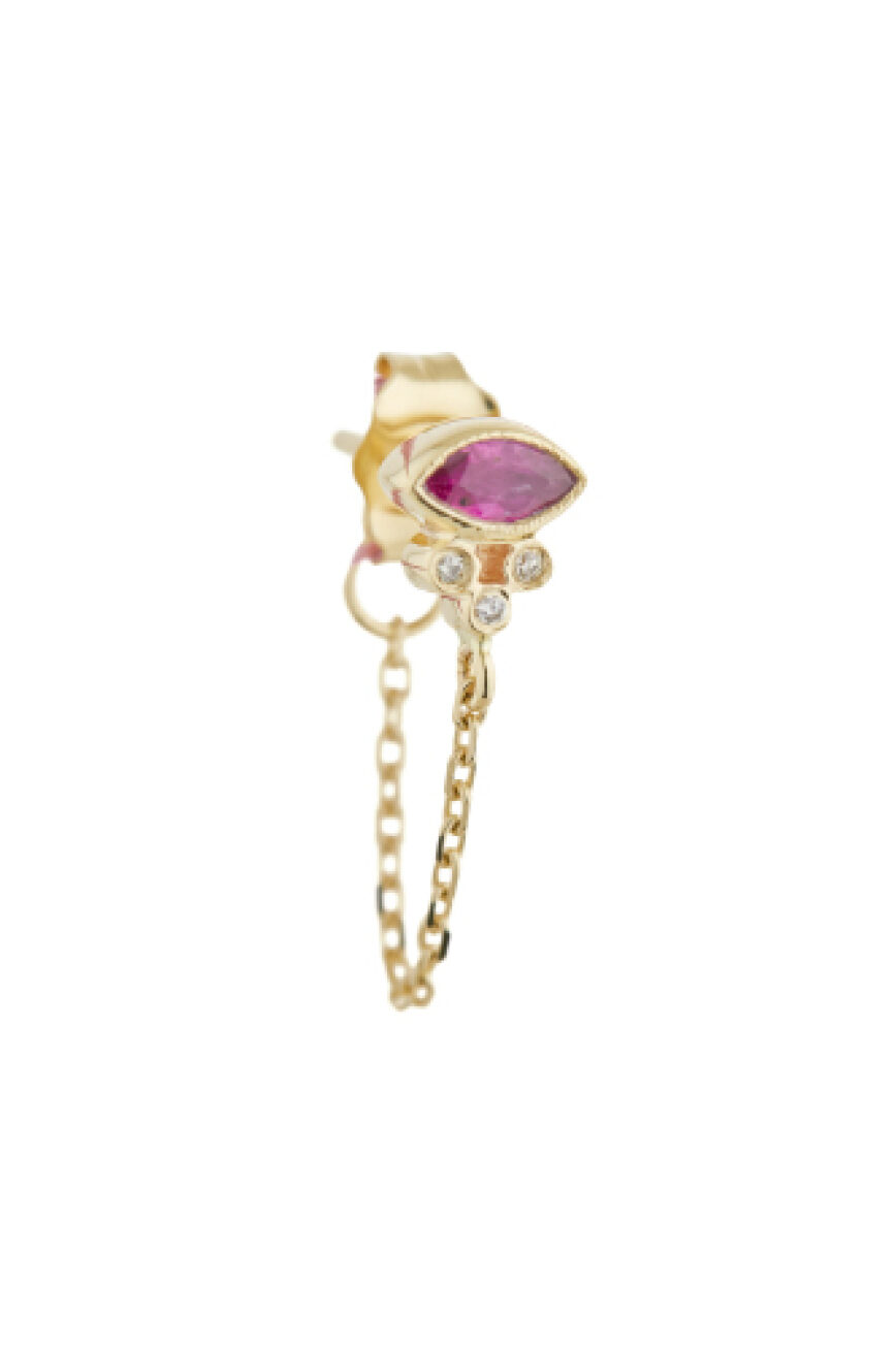 Celine Daoust Protection and Believes Marquise ruby and tubes diamonds single chain Earring