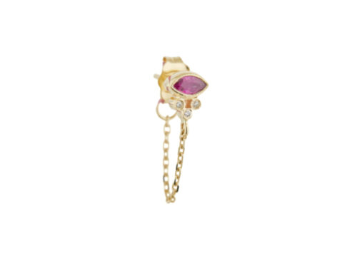 Celine Daoust Protection and Believes Marquise ruby and tubes diamonds single chain Earring