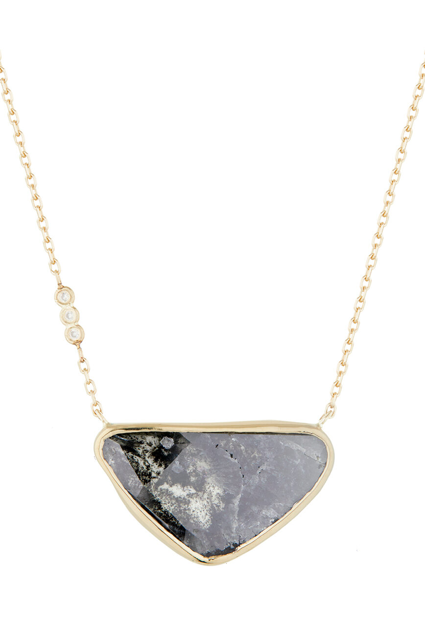 Celine Daoust_Slice of the Universe Grey Diamond and three diamonds Necklace