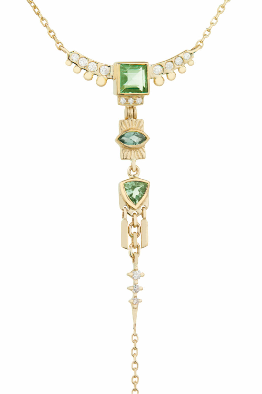Celine Daoust Guardian Spirit Tourmalines and Diamonds Lariat Totem Necklace
