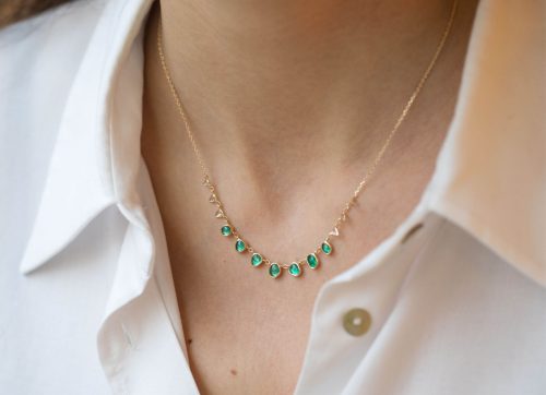 Celine Daoust One of a Kind multi Emerald and rosecut Diamonds Necklace