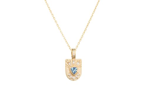 Celine Daoust Guardian Spirit Totem Aquamarine Triangle and Diamonds Necklace