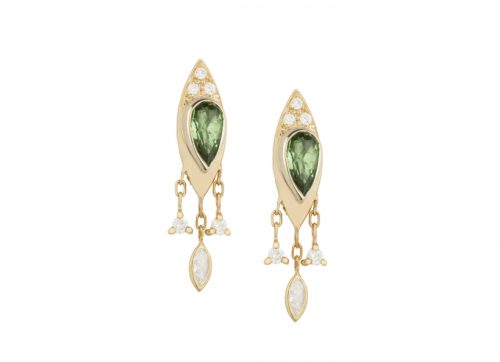 Celine Daoust Guardian Spirit Yellow Gold Tourmaline and Diamonds Dangling Details Pair Earring