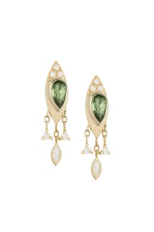 Celine Daoust Guardian Spirit Yellow Gold Tourmaline and Diamonds Dangling Details Pair Earring