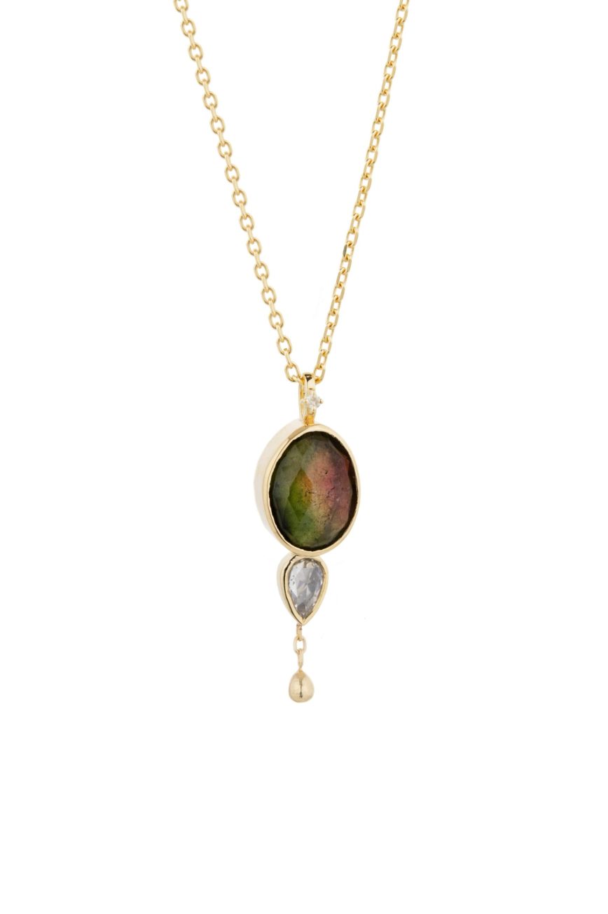 Celine Daoust One of a Kind Tourmaline with trillion diamond and Dangling detail Necklace