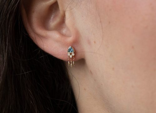 Celine Daoust One of a Kind Triangle Aquamarine and Diamonds Earring