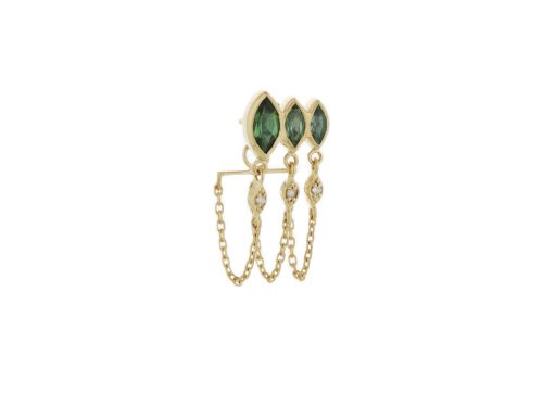 Celine Daoust Protection and Believes_Triple Marquise Tourmaline and diamond eyes Single Chain Earring