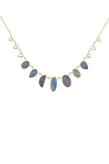 One of a Kind multi Opals and rosecut Diamonds Necklace