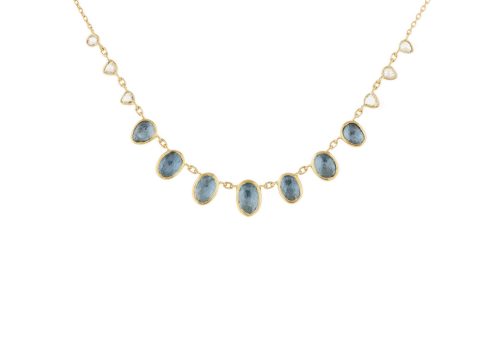 One of a Kind multi Aquamarines and rosecut Diamonds Necklace